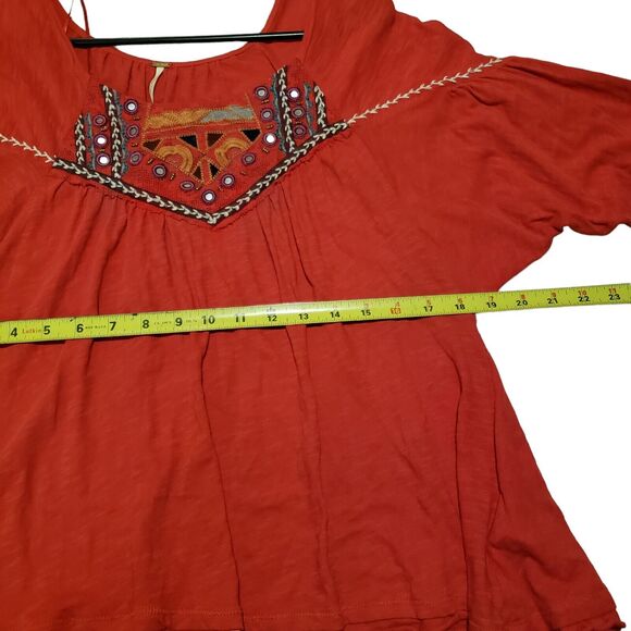 Free People Red Embroidered Boho Top Flowy Size XS - Picture 6 of 7